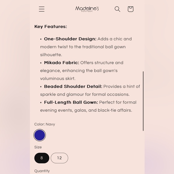 Terani Couture -
1912E9202 - One-Shoulder Long Ball Gown Size 8 in Blush - Picture 9 of 16